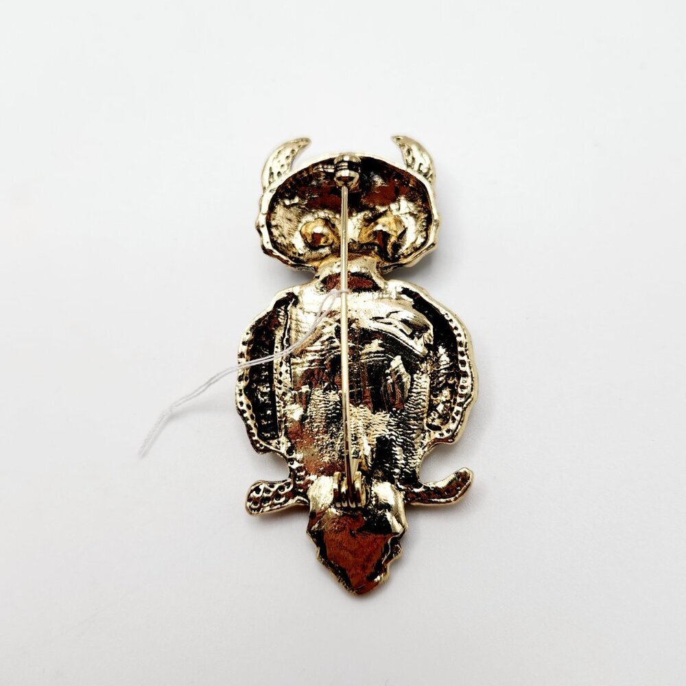 Owl Bird Lover Aged Gold Tone Abalone Cabochon Belly Large Brooch - Picture 2 of 3